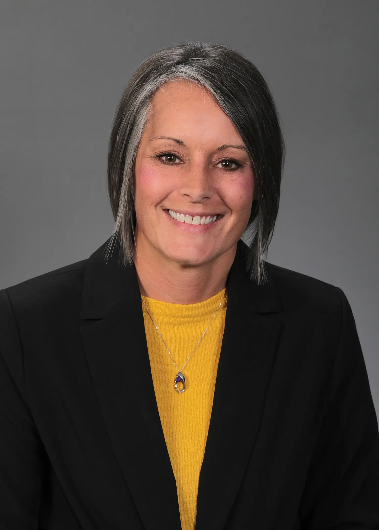 Amie Chantos wearing a black jacket